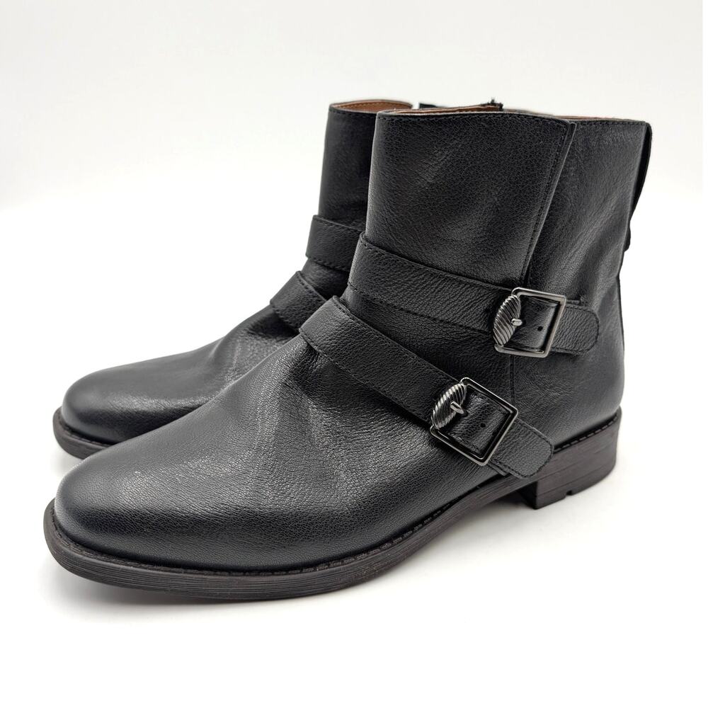 Franco Sarto Mirani Leather Ankle Bootie Side Zip Women's Black Sz US7.5M EU38